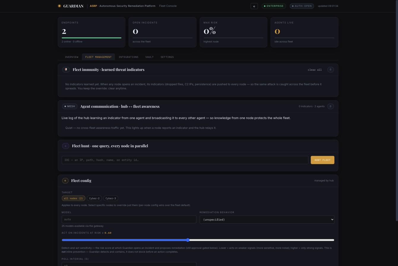 Aura Cyber fleet management: fleet immunity, agent mesh, fleet hunt and remediation policy